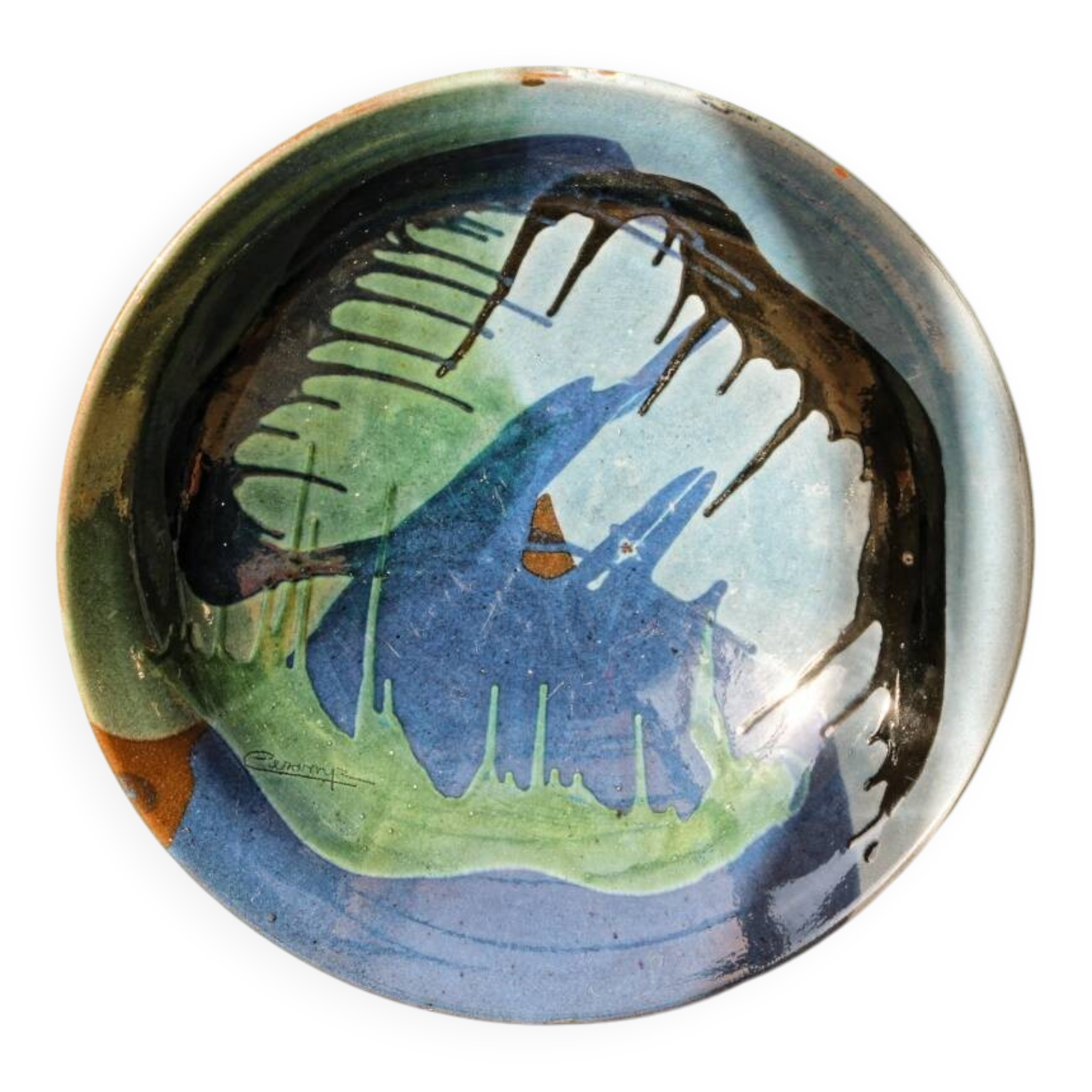 Large ceramic deep dish signed Ceramp