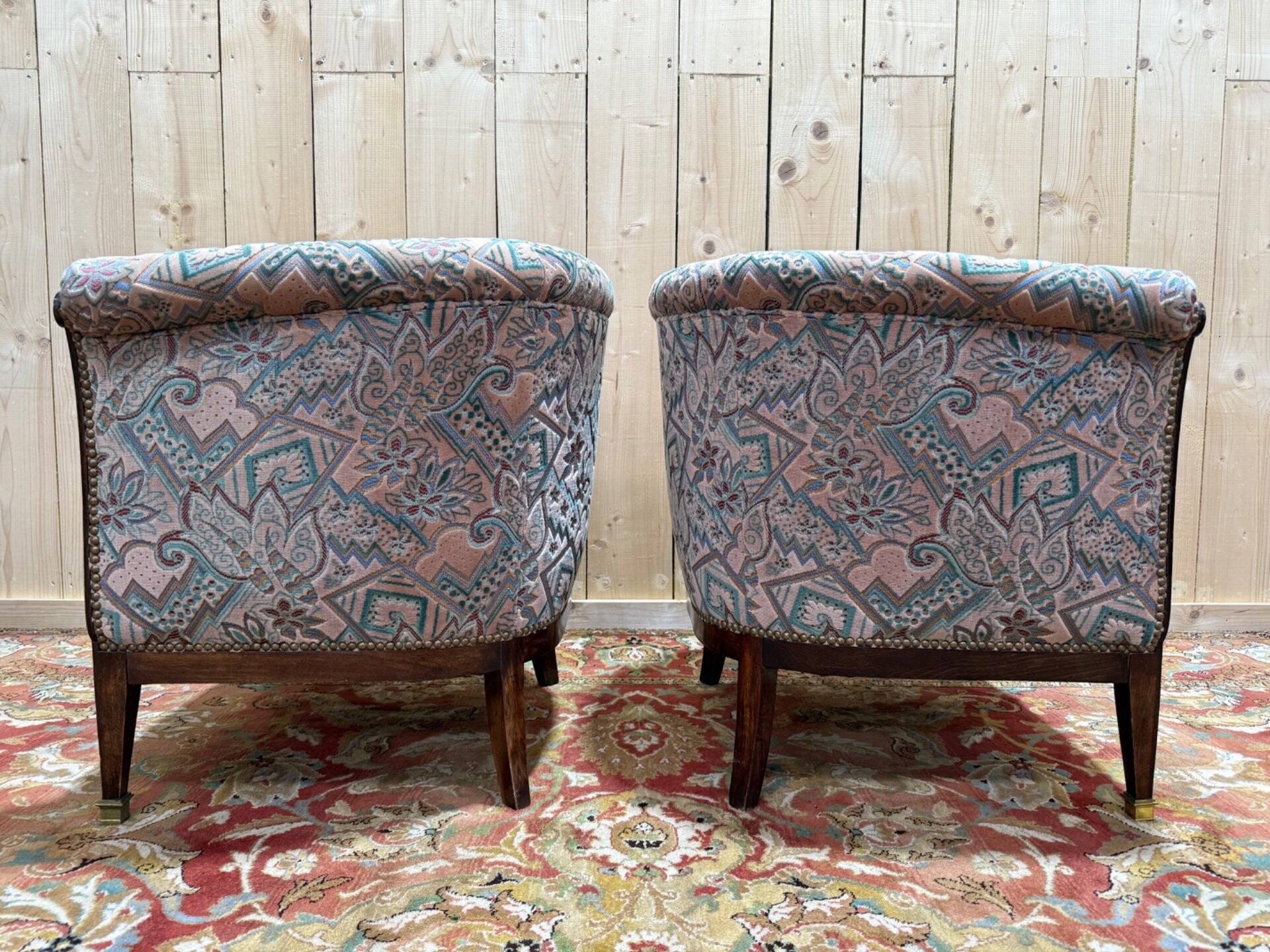 Paire de fauteuils - bergères époque Art Déco en velours coloré