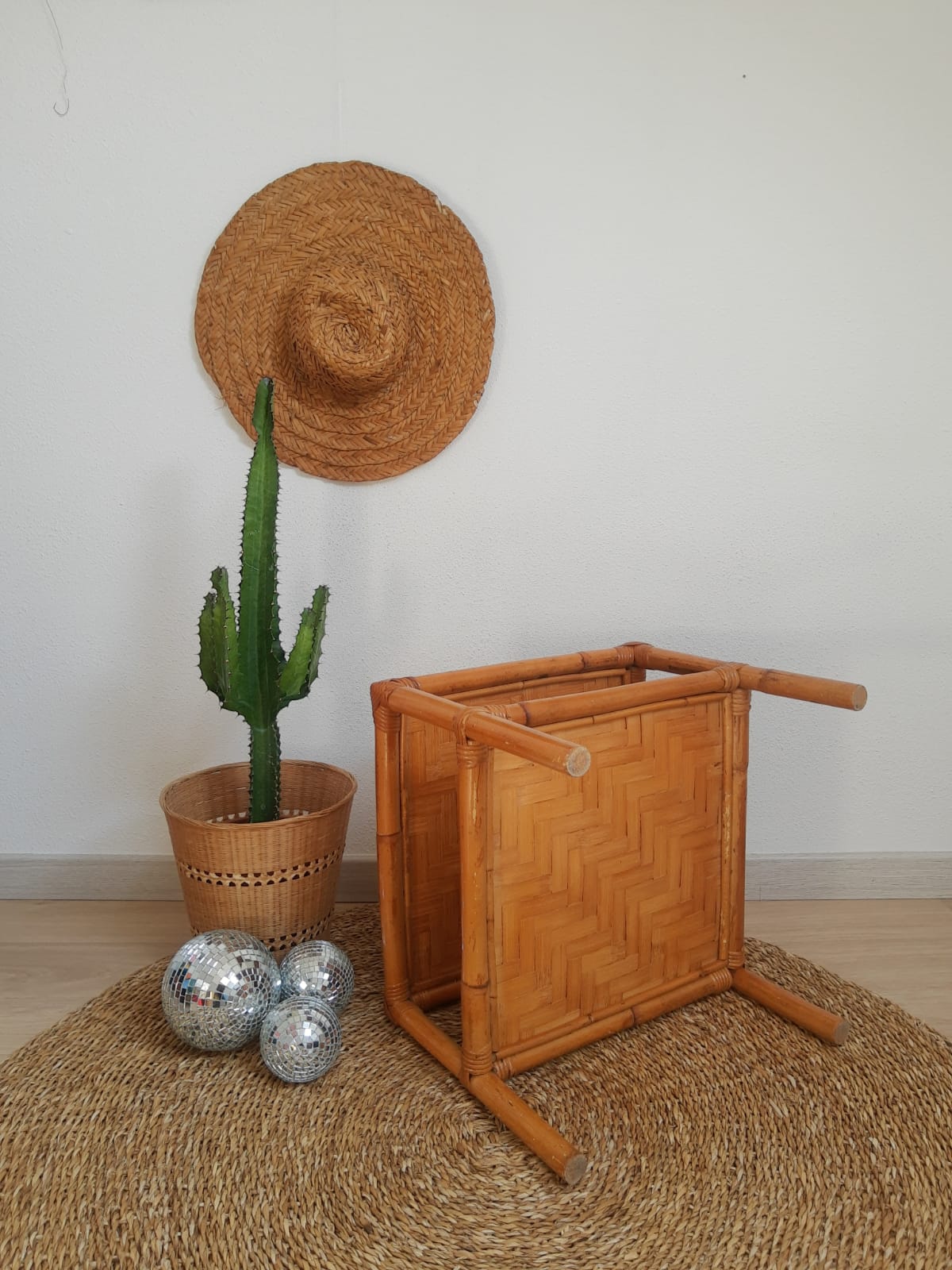 Square bamboo coffee table 70s - vintage