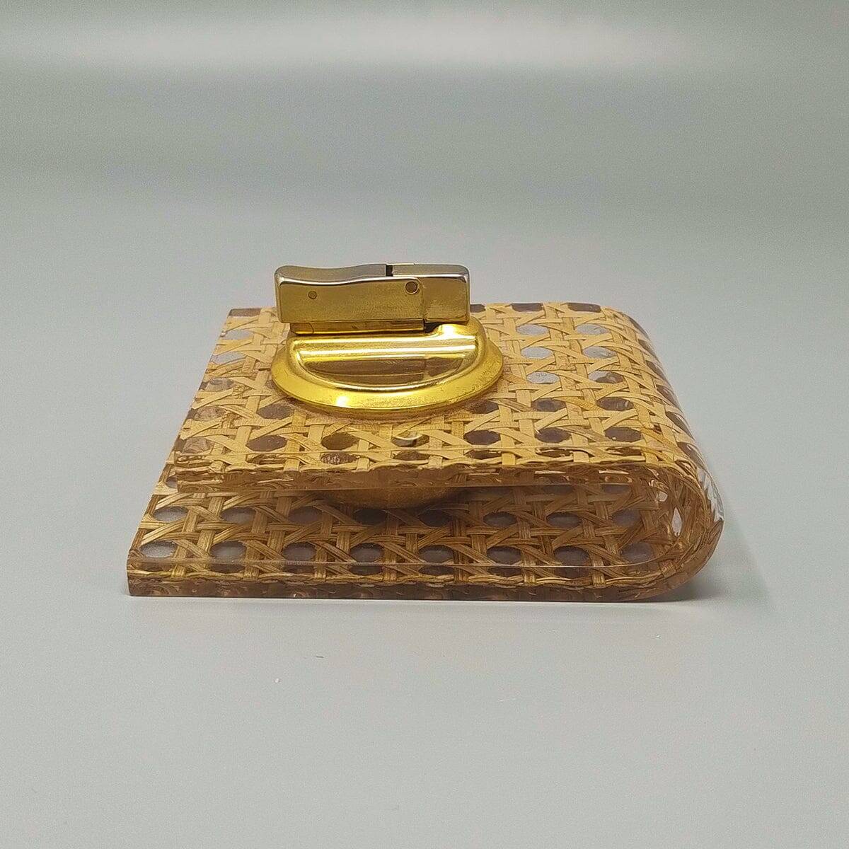 1970s Stunning Smoking Set in Vienna Straw By Geolel. Made in Italy