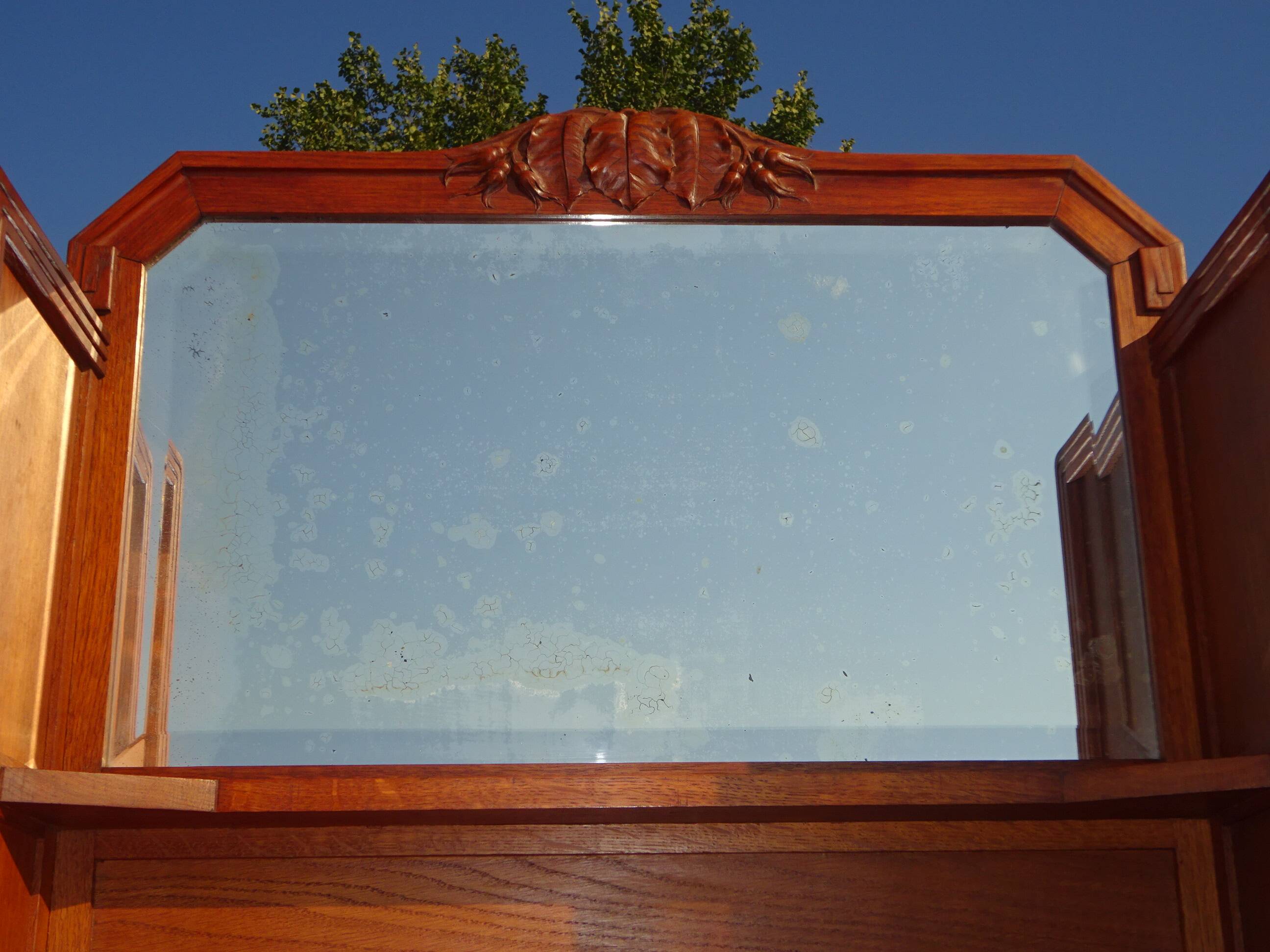 Vintage oak sideboard with sentry boxes and mirror