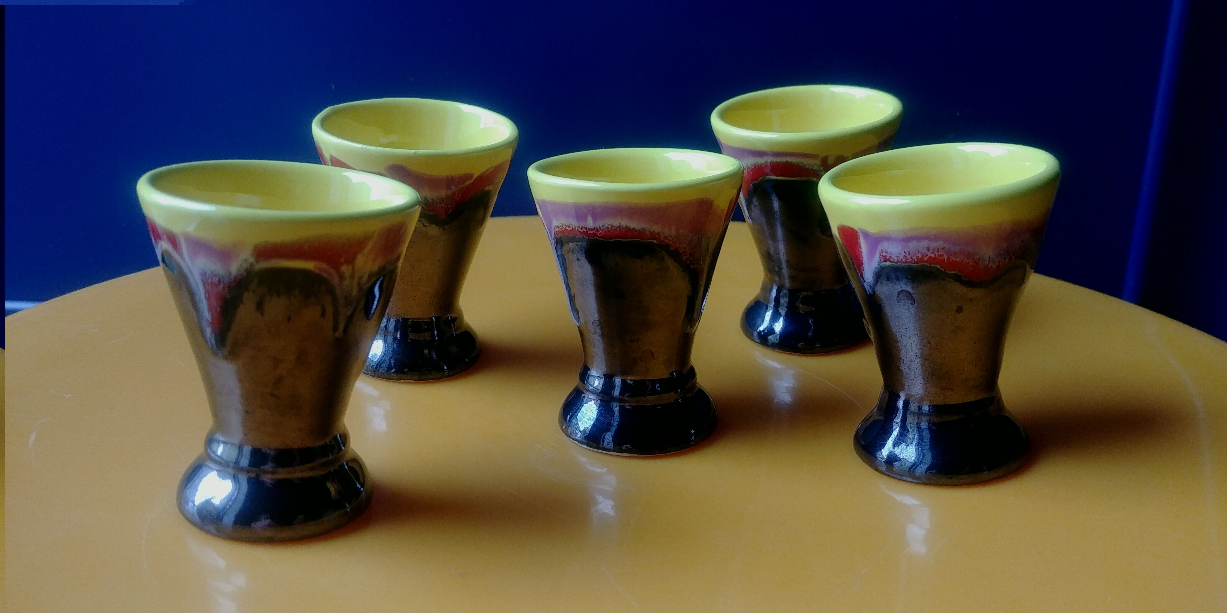 Set of five glazed ceramic coquetiers vintage 60s