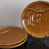 8 vintage Gien France asparagus plates in glazed brown slip