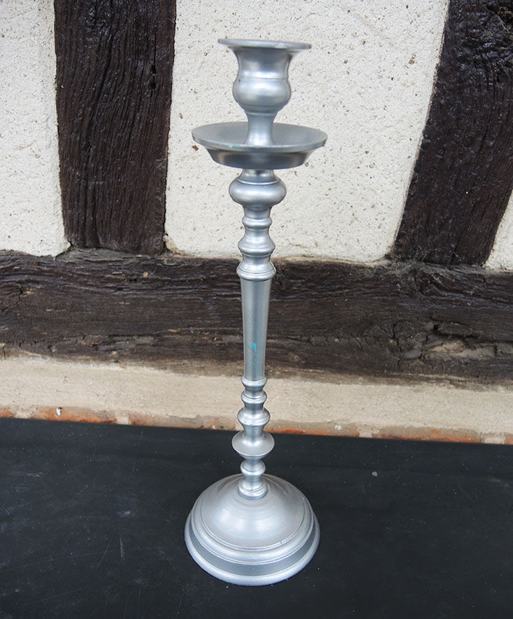 Old metal candle holder finish silver h 33 cm