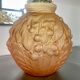 French Art Deco ball vase in orange-pink frosted molded glass - 1930 France