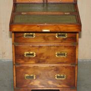 Military desk Harrods in Burr Yew wood with leather, country style.
