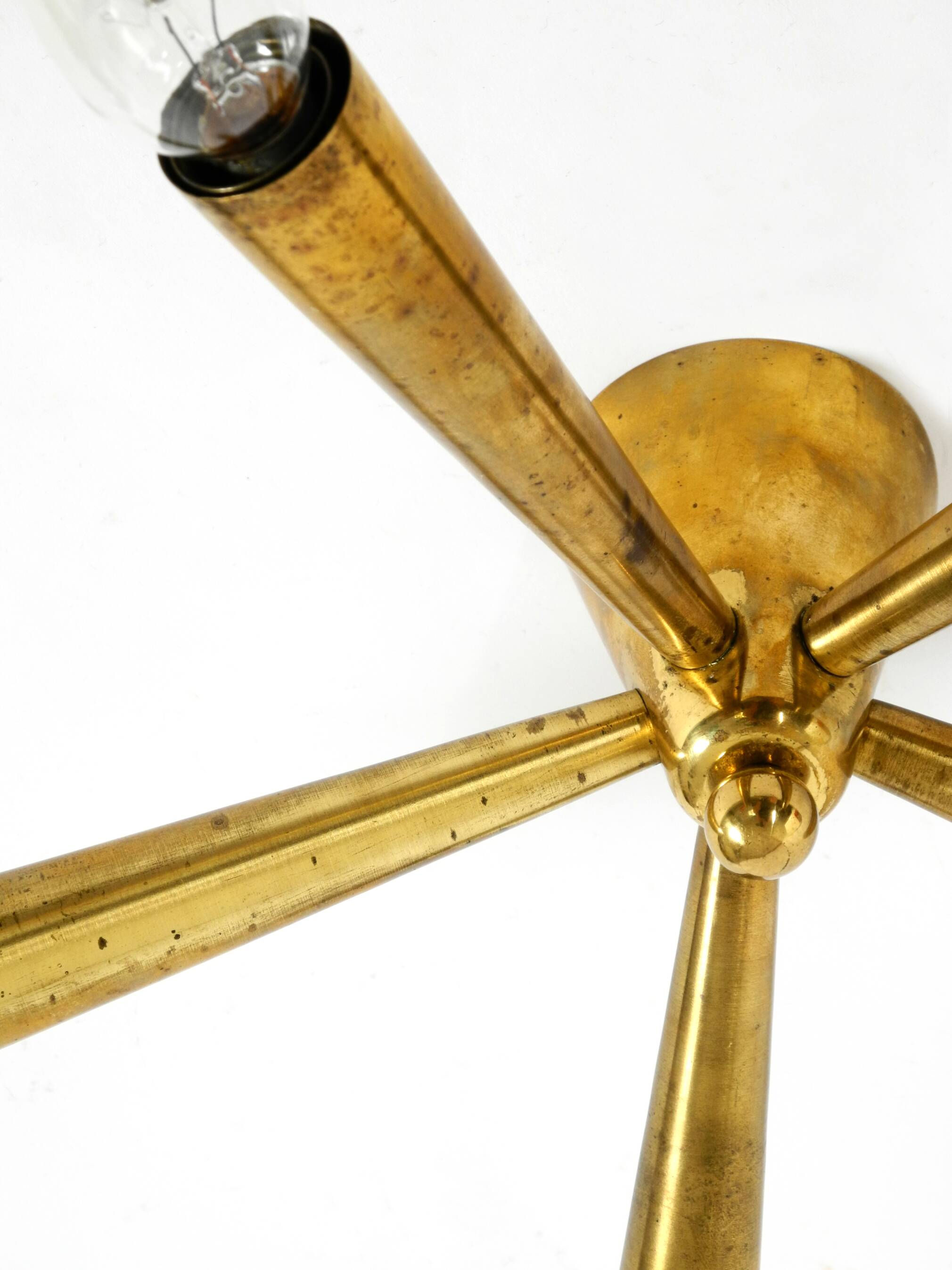 Original small mid-century modern brass Sputnik ceiling lamp with five arms