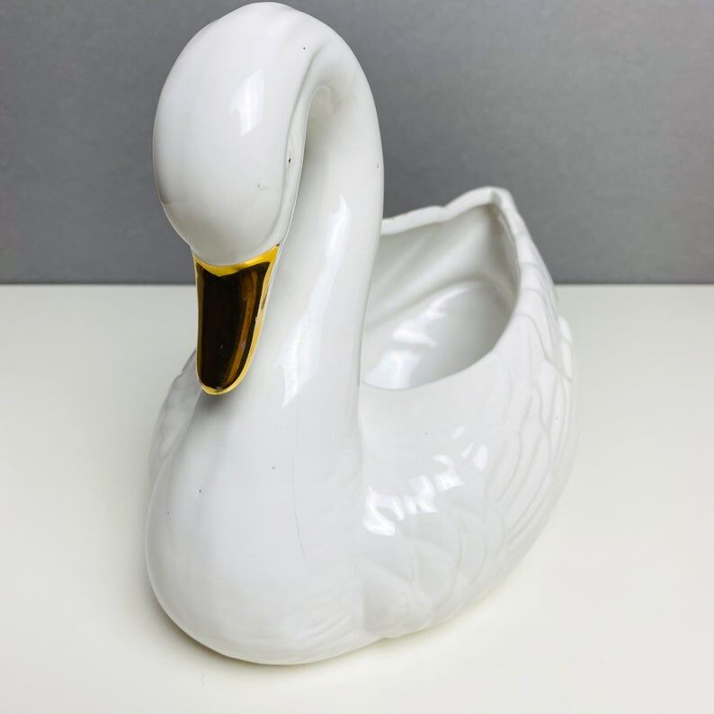 Lot de deux pots de fleur vintage cygne