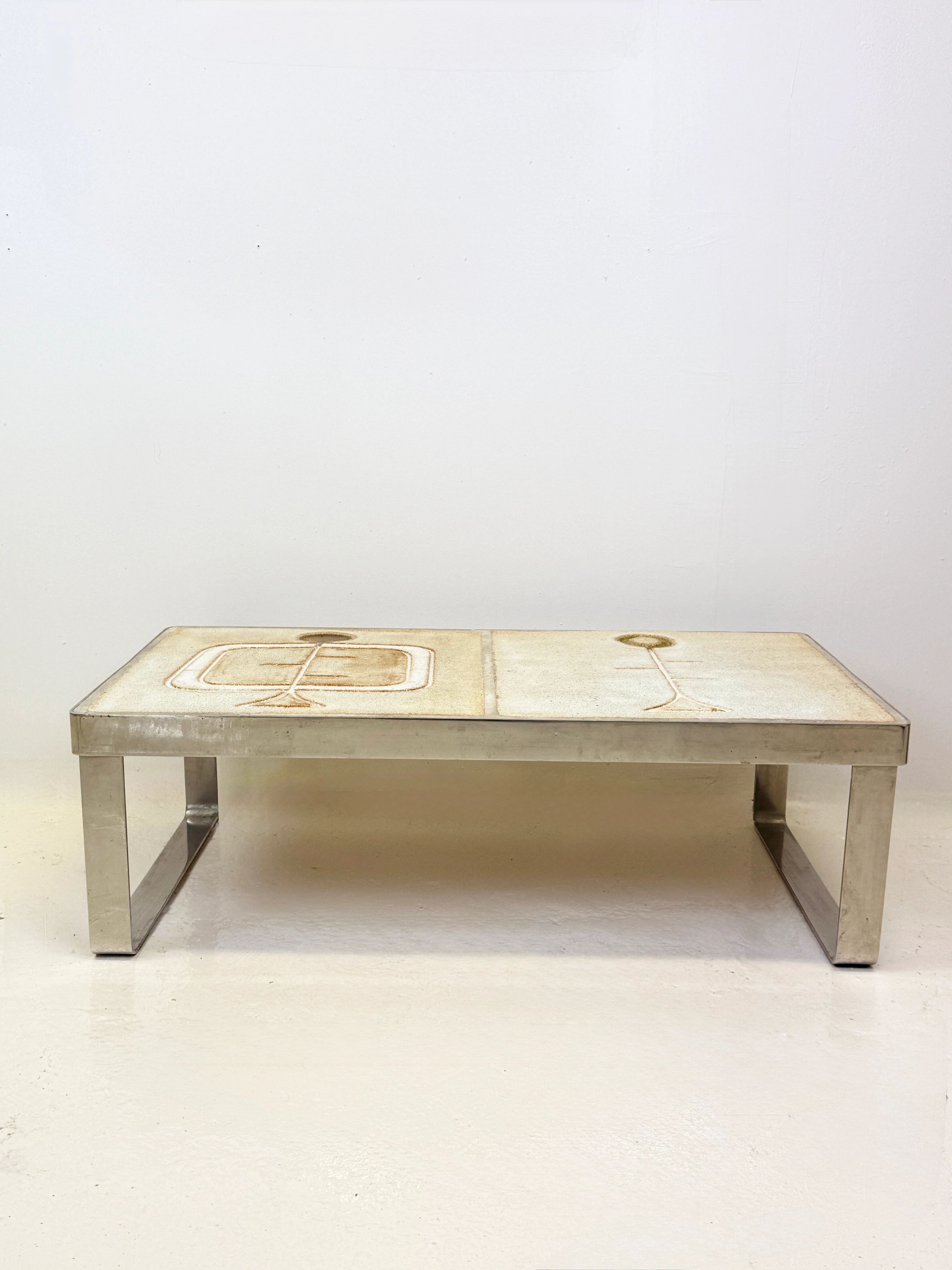 Table basse céramique / chrome — Jean Gregorieff, France, 1970s