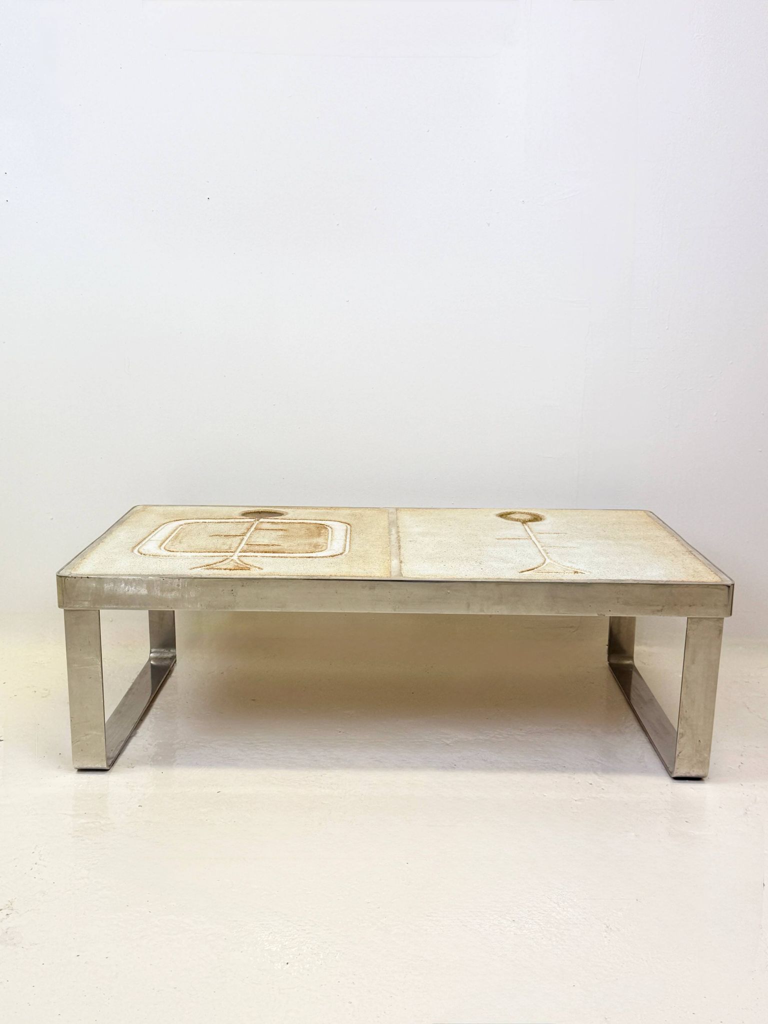 Table basse céramique / chrome — Jean Gregorieff, France, 1970s