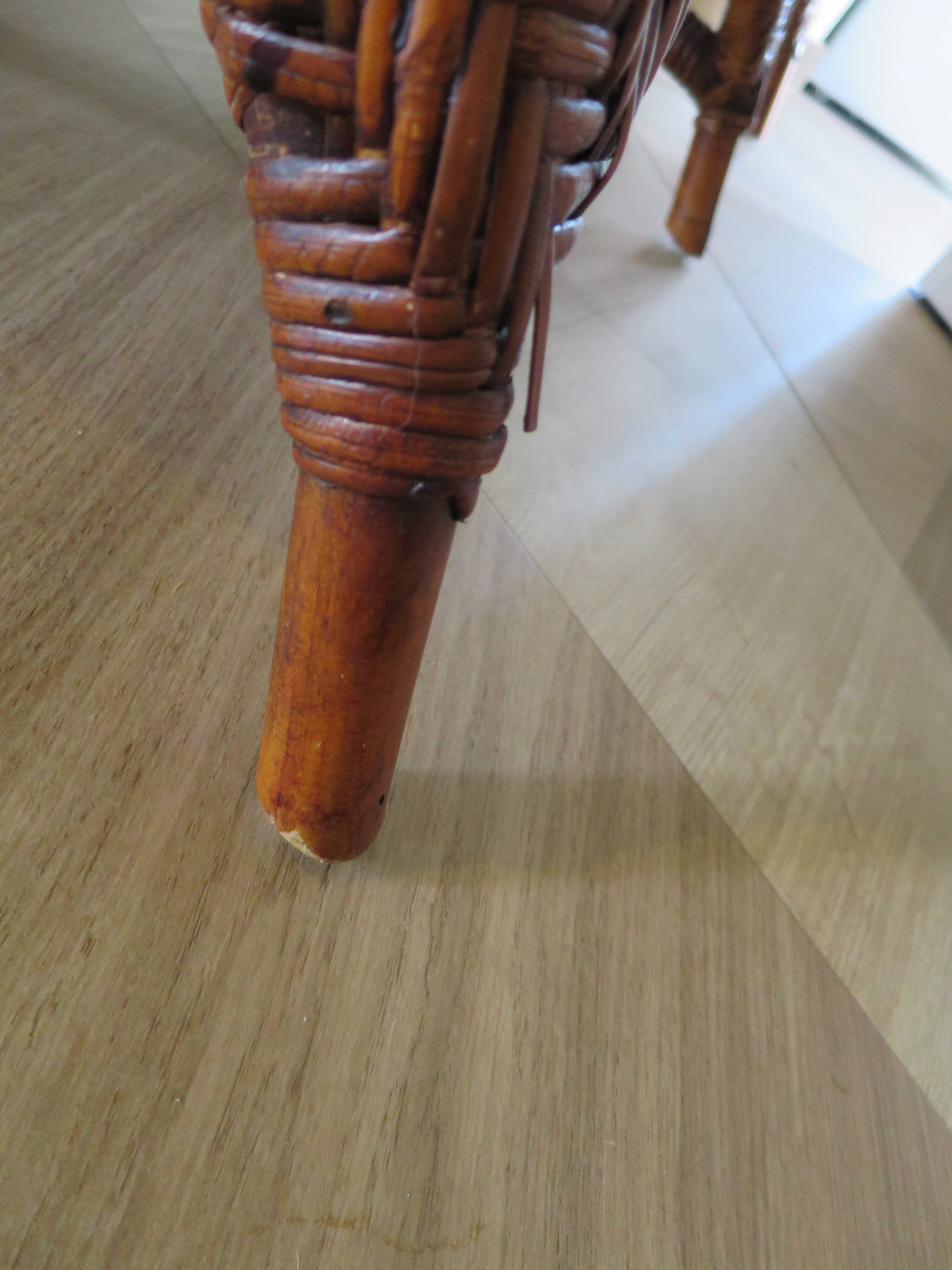 Two-seater banquette in woven rattan, wood and bamboo, 1980s.