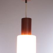 Vintage Louis Kalff hanging lamp teak / opal glass, 1950s