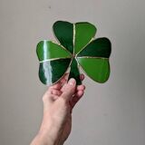 Handcrafted green clover and brass trinket tray