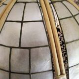 Hanging lamp mother-of-pearl, rattan and brass