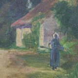 Vue du village, huile sur panneau signée, René Blain