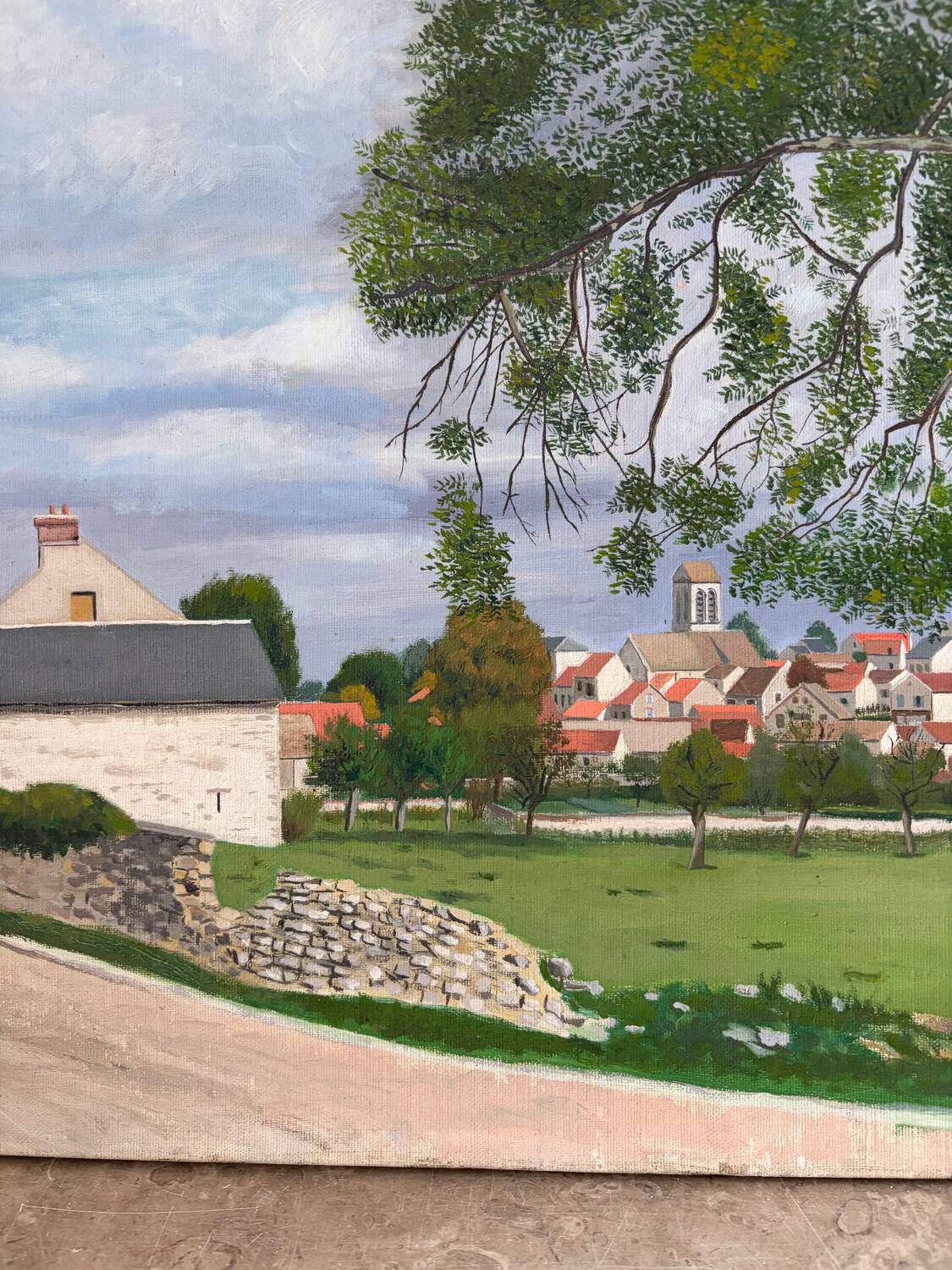 Landscape, arrival at the village, oil on canvas