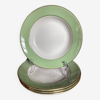 L'Amandinoise (St Amand) green soup plates with gold edging