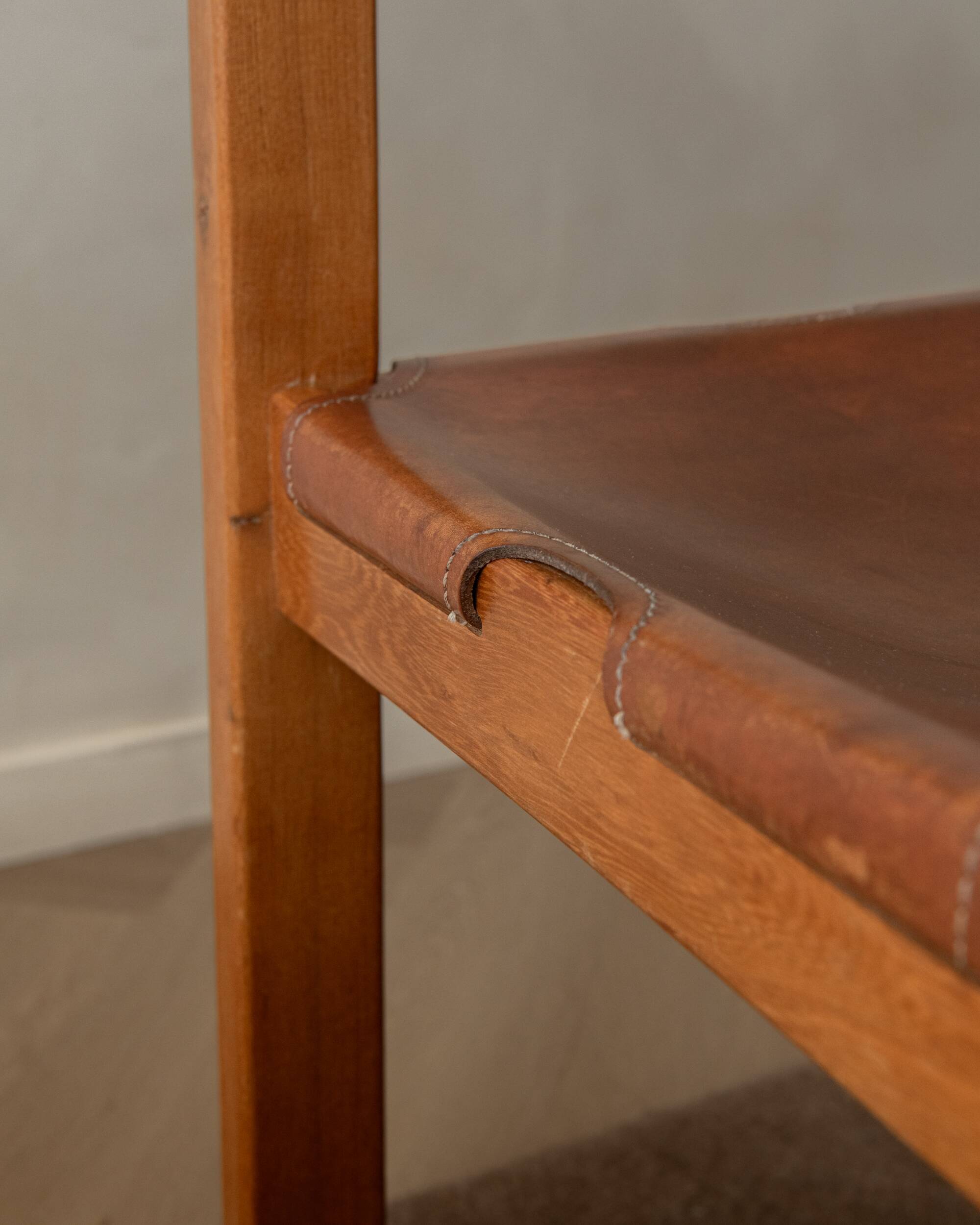 Brutalist Elm and Leather Dining Chairs by Maison Regain, 1970s, Set of 4