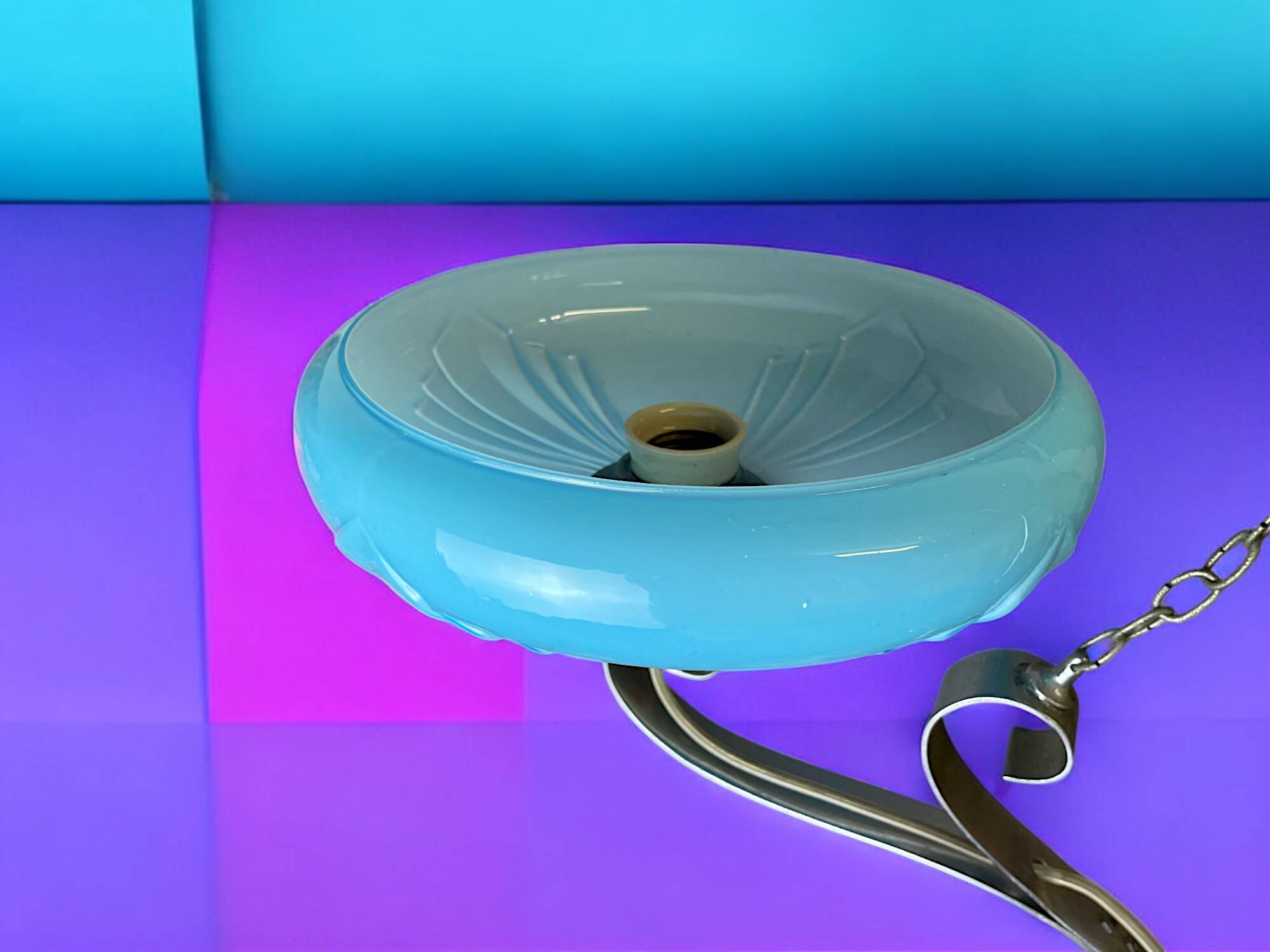 Art Deco chandelier with blue opaline glass