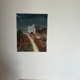 Painting of house by the sea, handmade, on thick paper