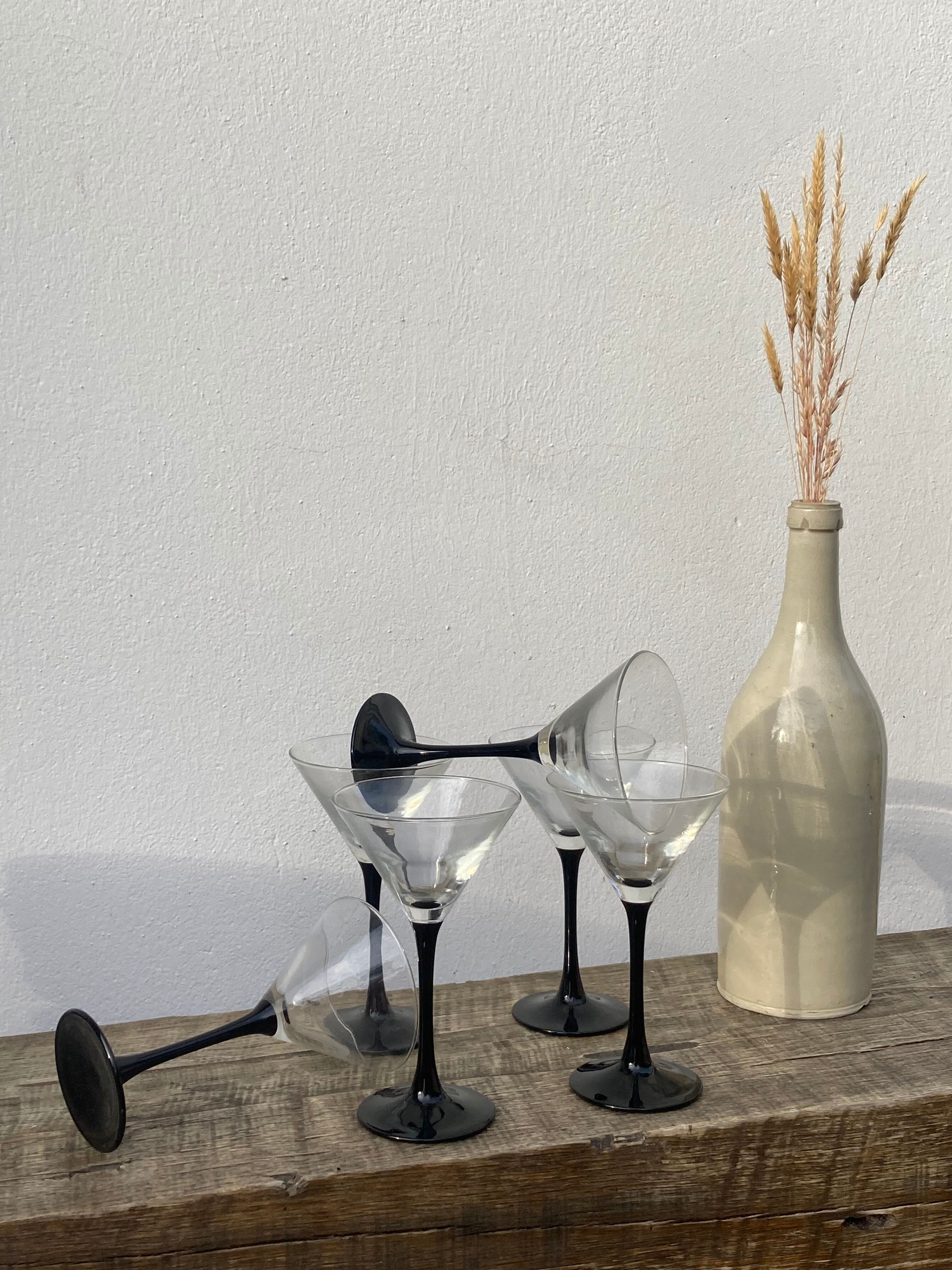 6 verres à martini ou cocktail noir coupes vintage