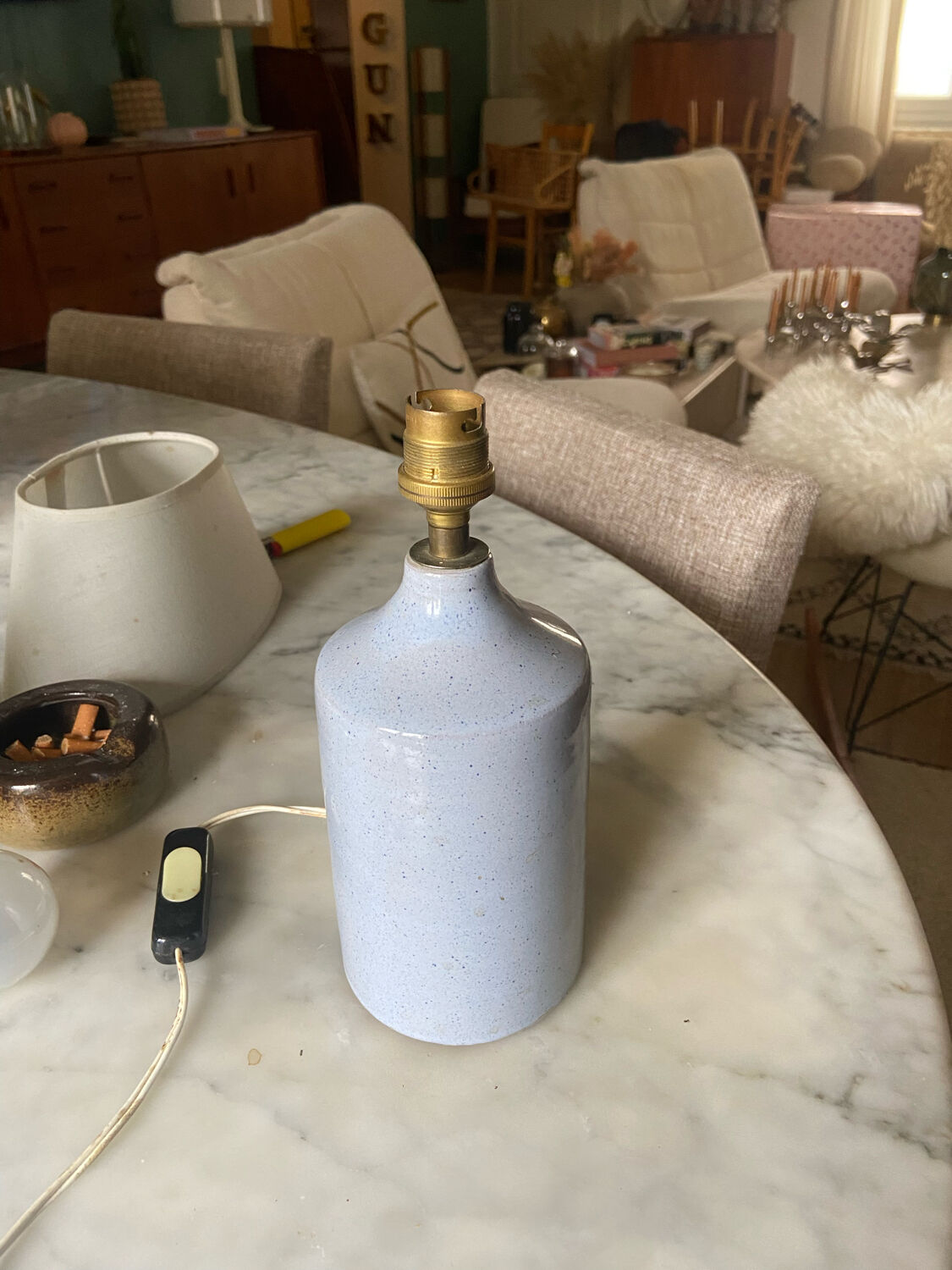 Ceramic lamp and vintage rope lampshade