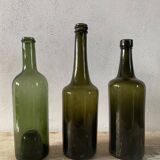 Set of 3 old blown glass bottles