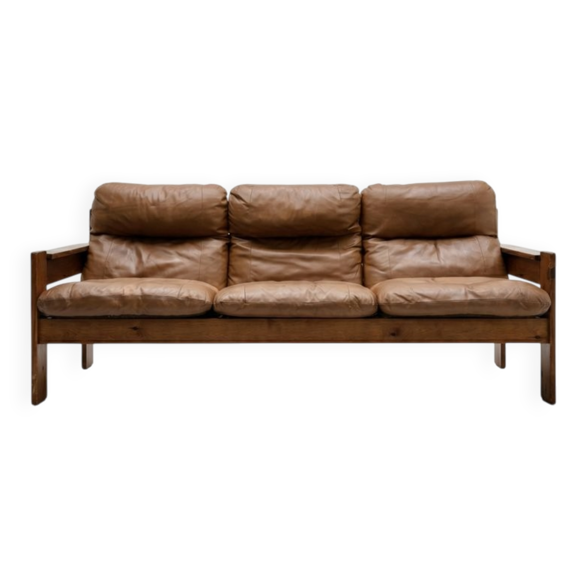 Three-seater cognac leather sofa, 1960s-1970s.
