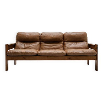 Three-seater cognac leather sofa, 1960s-1970s.