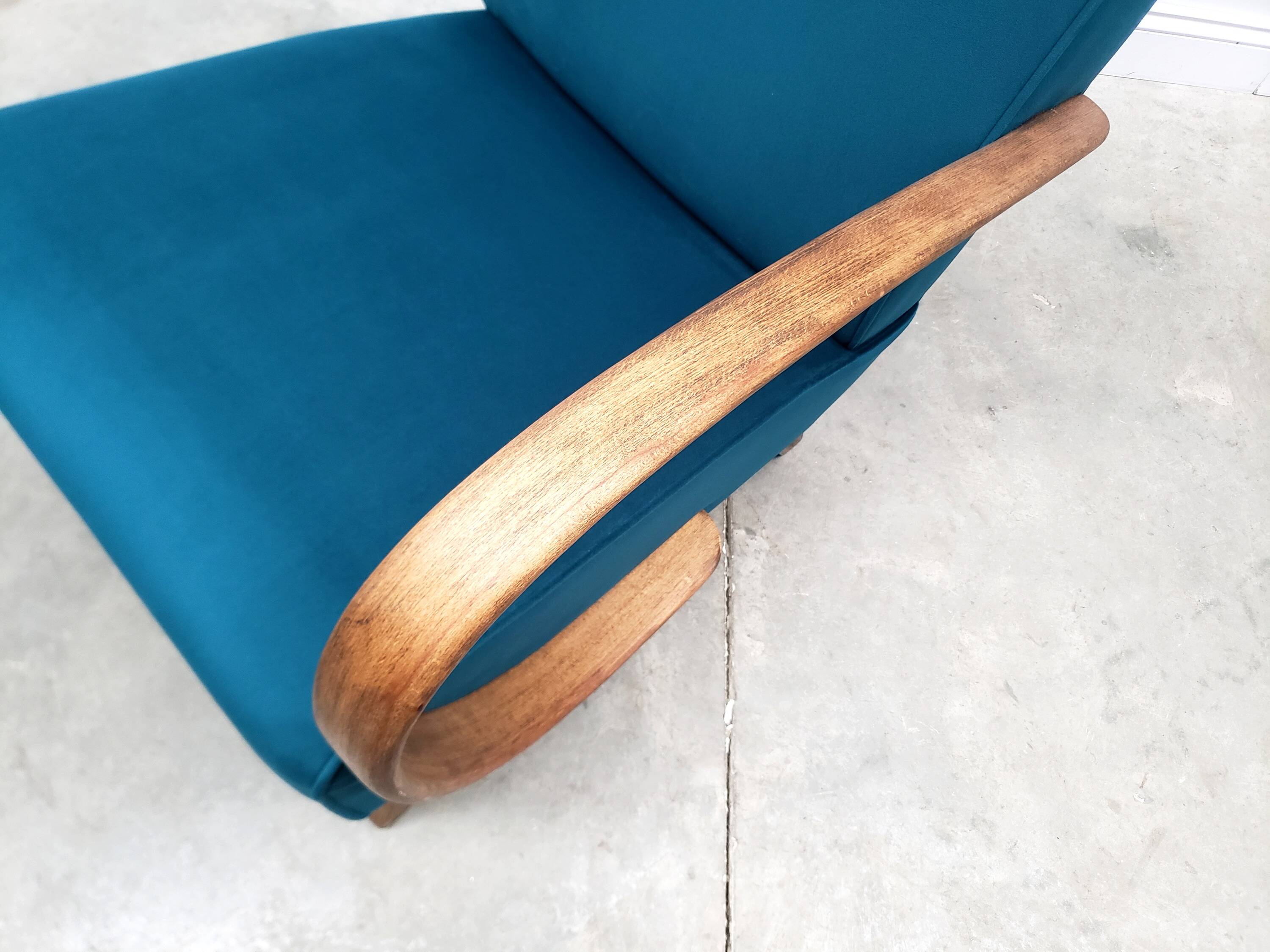 1930 Jindrich Halabala Bentwood Armchair in Teal Velvet