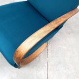 1930 Jindrich Halabala Bentwood Armchair in Teal Velvet