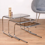 Tables gigognes chrome structure and trays smoked glass