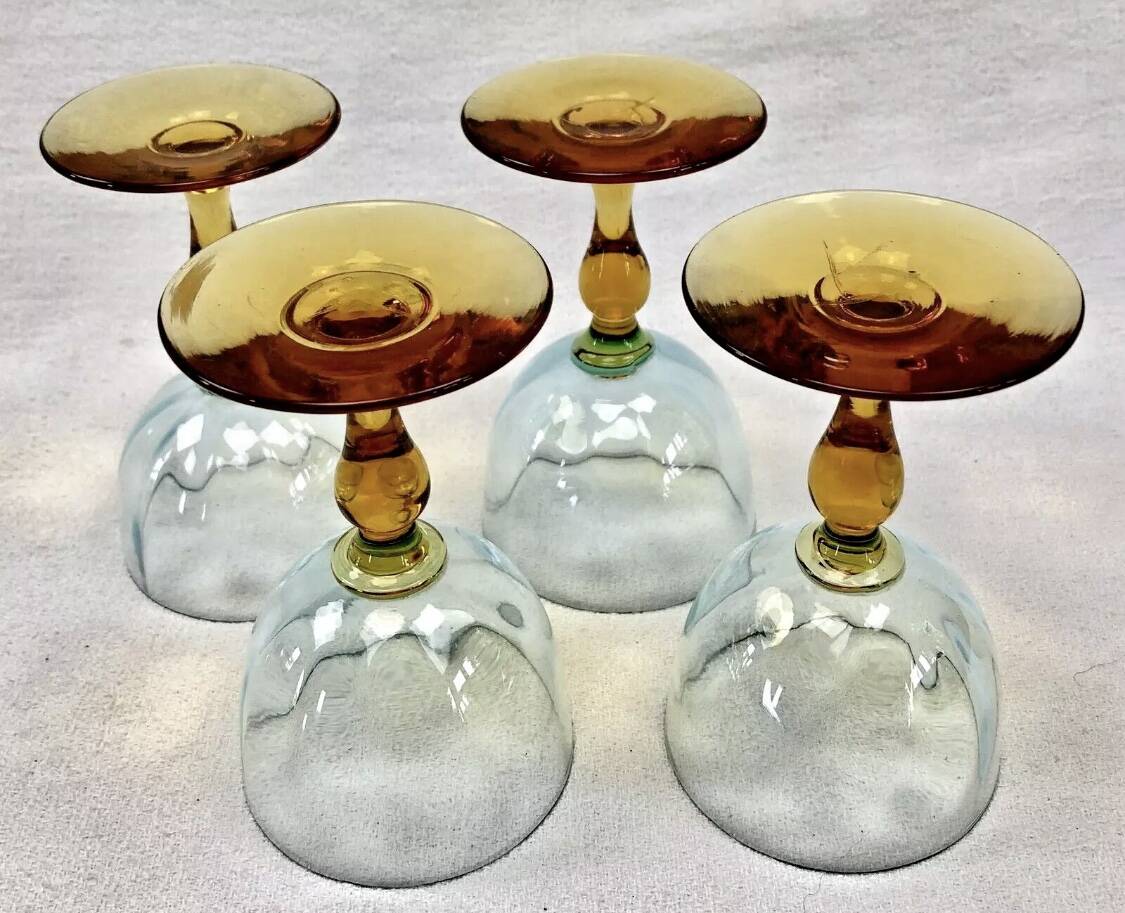 4 old two-tone George Sand wine glasses