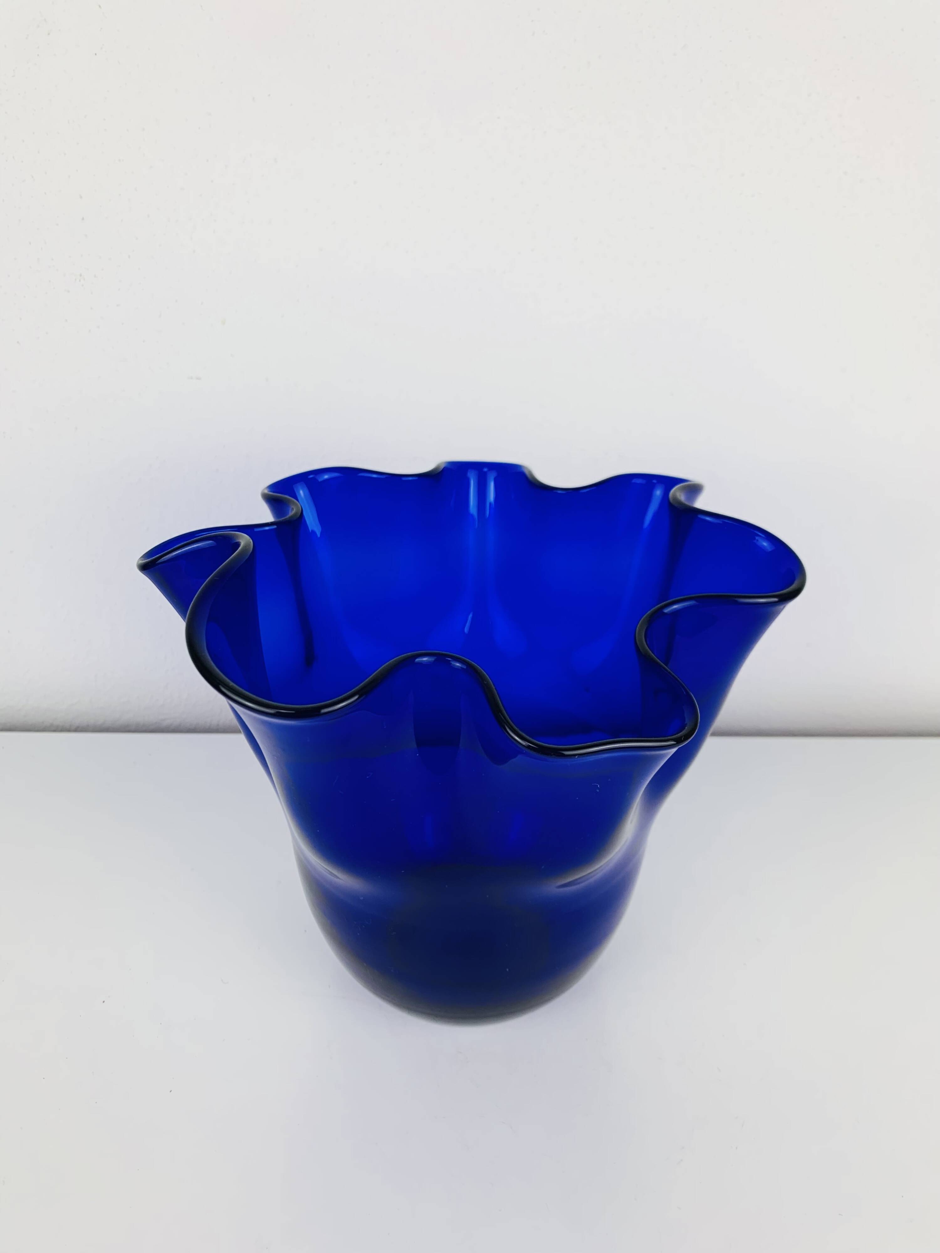 Vintage cobalt blue glass handkerchief vase