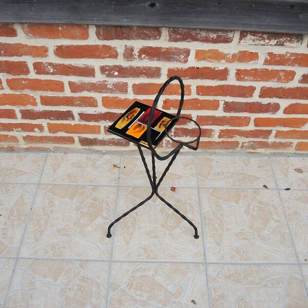 Ancien porte-plante en fer forgé et céramique Ardéco Vallauris