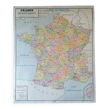 Ancienne affiche Rossignol Scolaire : La France - Départements et Population.