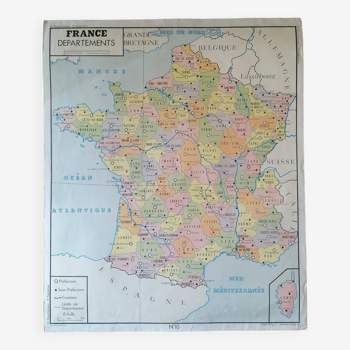 Old Rossignol Scolaire poster: La France - Départements et Population.
