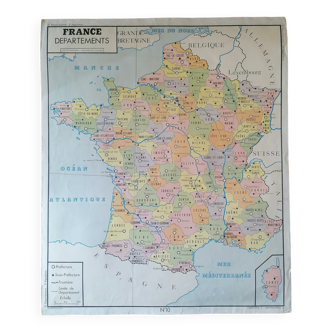 Ancienne affiche Rossignol Scolaire : La France - Départements et Population.