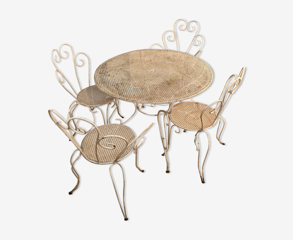 Set garden table and 4 wrought iron chairs