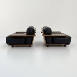 Pair of black leather "Pianura" armchairs by Mario Bellini for Cassina, 1970