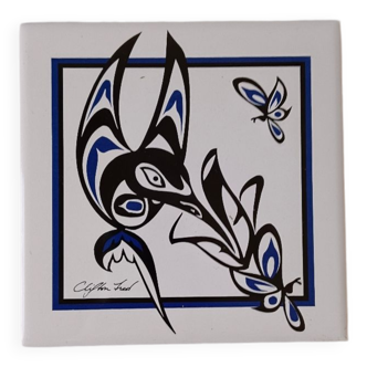 Carrelage décoratif animaux géométriques blanc bleu et noir