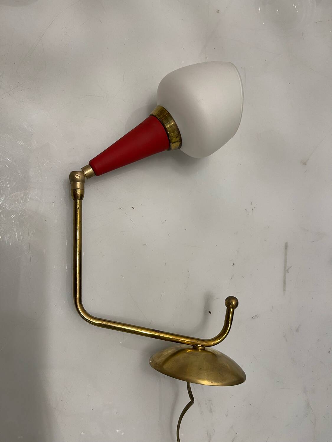 Vintage Brass & Red Adjustable Sconces – Set of 2 (1950s)