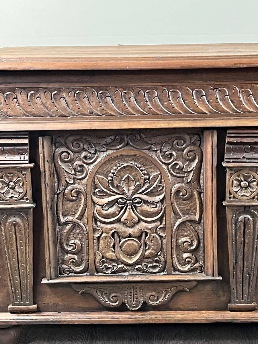 Large carved wooden chest, Renaissance style, 19th century