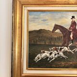 Oil Painting on Wood Panel with Golden Frame, English Hunting Dog