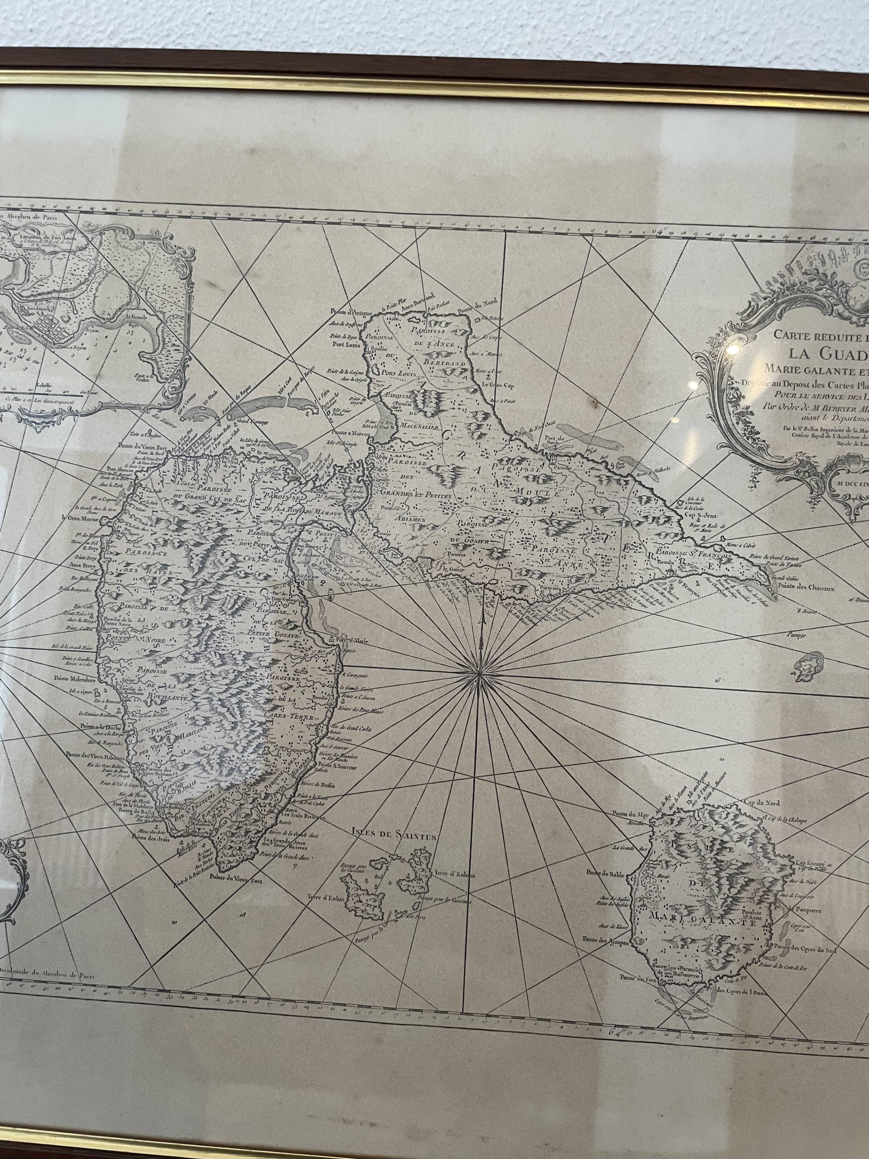 Carte vintage de la Guadeloupe encadrée