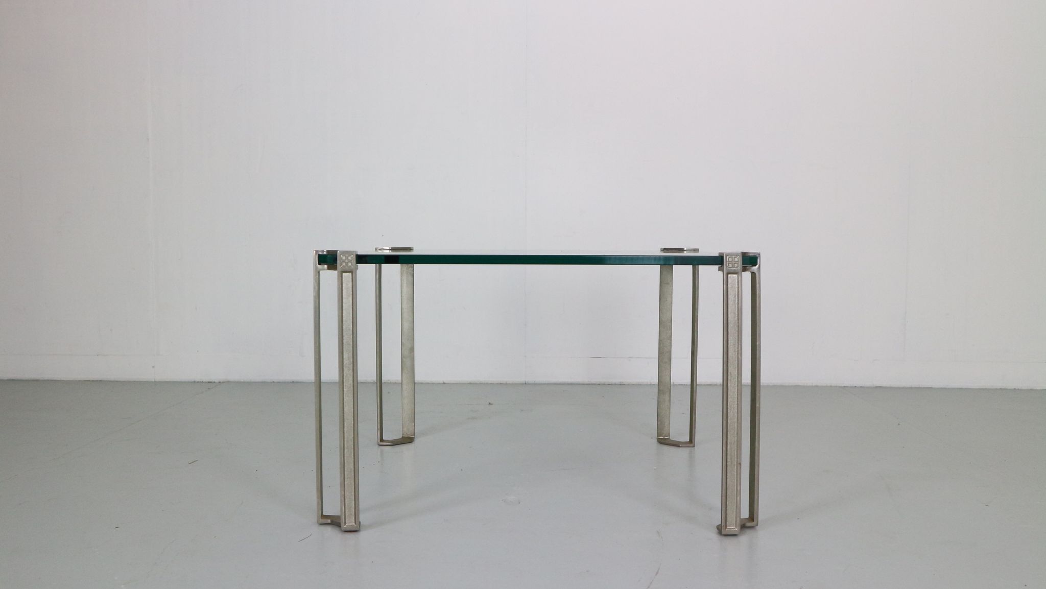 Peter Ghyczy for Ghyzcy Square Glass Coffee Table, 1970's Hollywood Regency