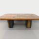 Vintage Brutalist Stone and Oak Coffee Table from the 70s 80s