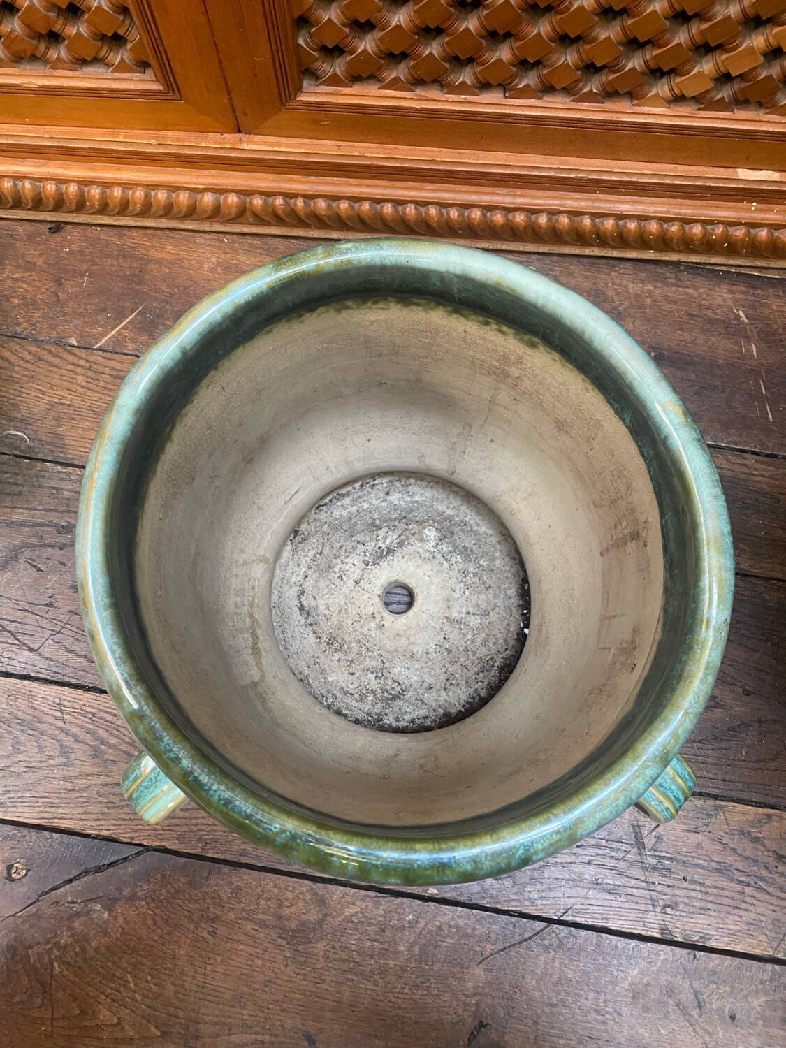 Old glazed terracotta pot cover
