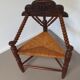 Dutch triangular turned wood corner chair rush seat knitting armchair