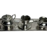 Service à café égoïste sur plateau métal argenté vers 1960